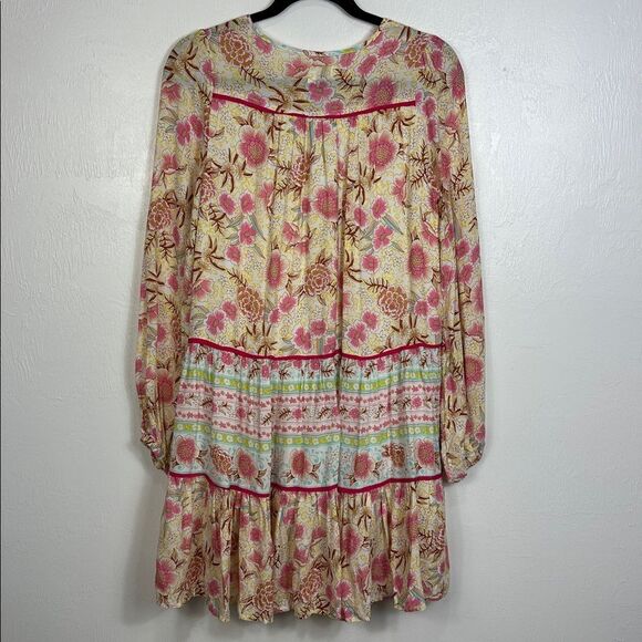 Karlie Floral Print Boho Relaxed Fit Dress In Pink And Yellow Size S - Picture 7 of 12